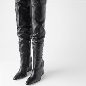 Zara Black Over-the-Knee Wedge Boots size 38